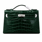 Kelly Pochette Vert Emeraude Shiny Niloticus Crocodile Leather Palladium Hardware Women Clutch Bag — Refined Small Hand-Carry Bag