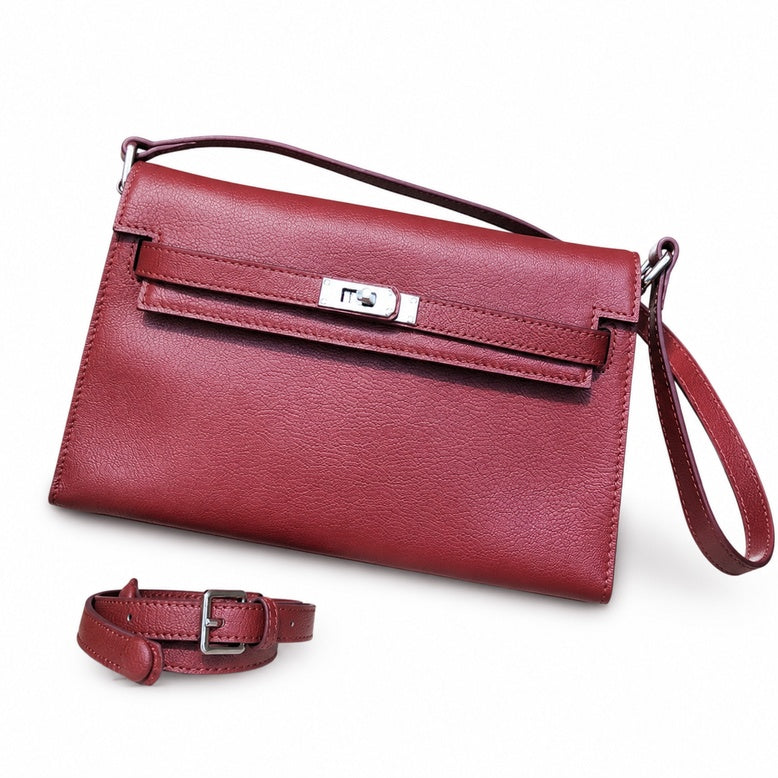 Kelly Elan 25x6.5x15cm Underarm Baguette Bag in Wine Red with Silver Hardware — Elongated Shoulder Bag