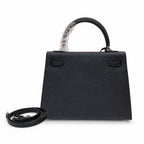 Kelly Sellier 25cm & 28cm Noir Epsom Leather Palladium Hardware Women Luxury — Distinctive Hand-Carry Bag
