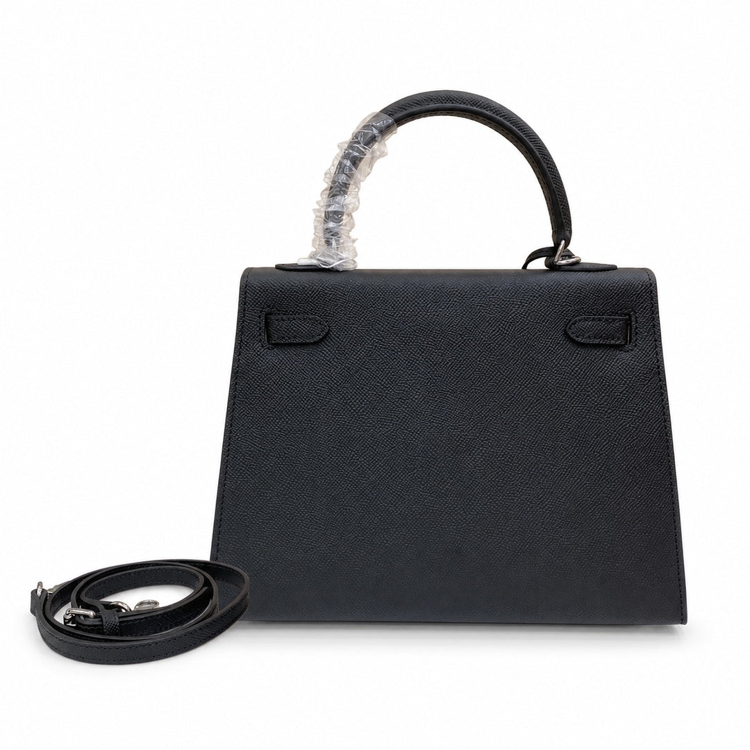 Kelly Sellier 25cm & 28cm Noir Epsom Leather Palladium Hardware Women Luxury — Distinctive Hand-Carry Bag