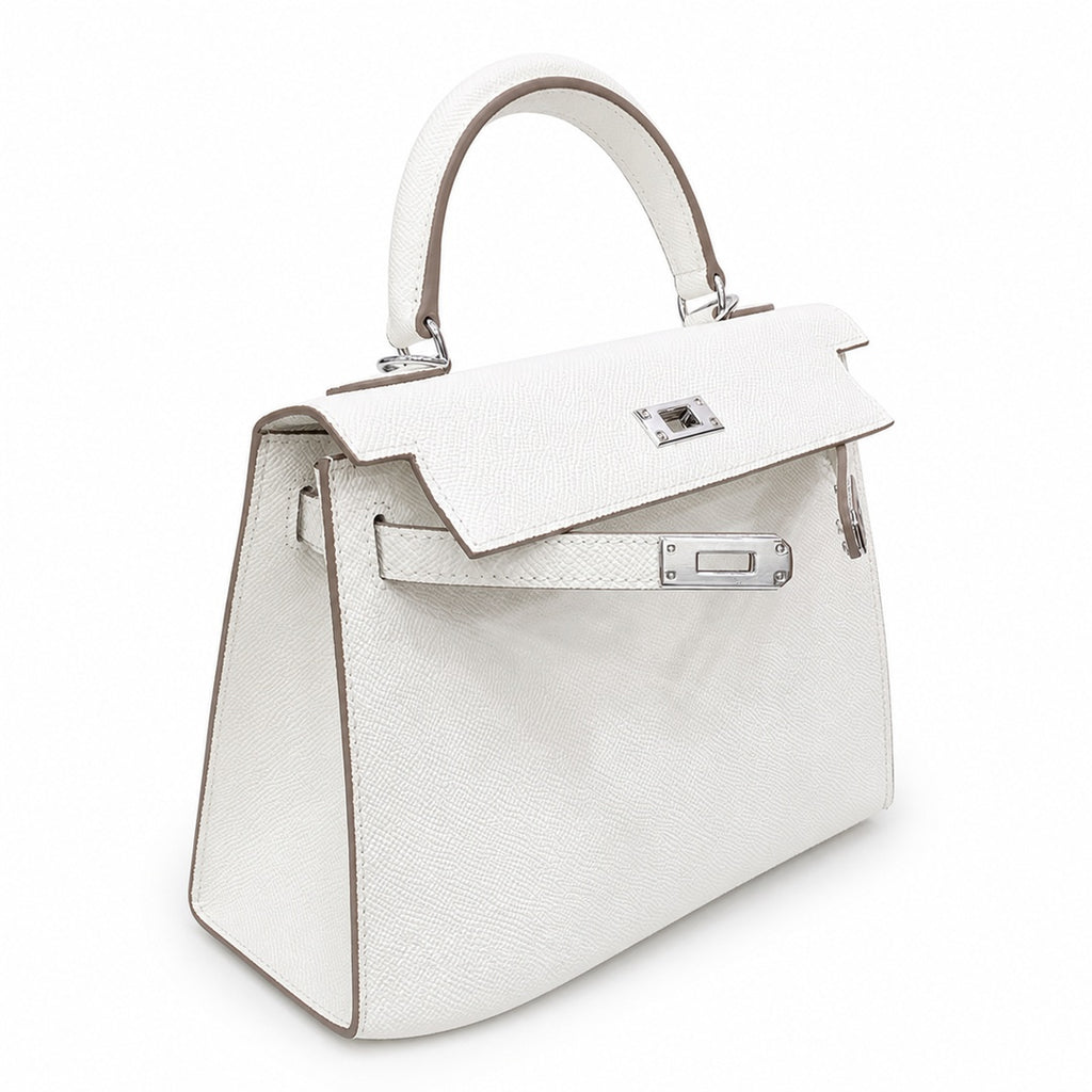 Kelly Sellier 25cm & 28cm Craie Epsom Leather Palladium Hardware Women Luxury — Streamlined Top-Handle Handbag