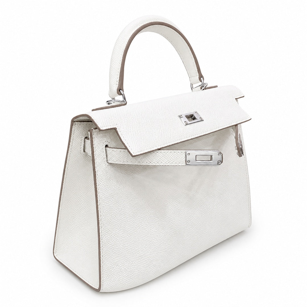 Kelly Sellier 25cm & 28cm Craie Epsom Leather Palladium Hardware Women Luxury — Streamlined Top-Handle Handbag