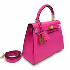 Kelly Sellier 25cm Rose Tyrien Ostrich Gold Hardware Designer Crossbody Tote — Elegant Structured Carry Style
