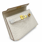 Mini Kelly II 19cm Sellier Craie Ostrich Gold Hardware Premium Women Daily — Compact Top-Handle Bag