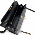 Kelly Sellier 25cm Noir Black Ostrich Gold Hardware Designer Shoulder Tote — Versatile Structured Bag