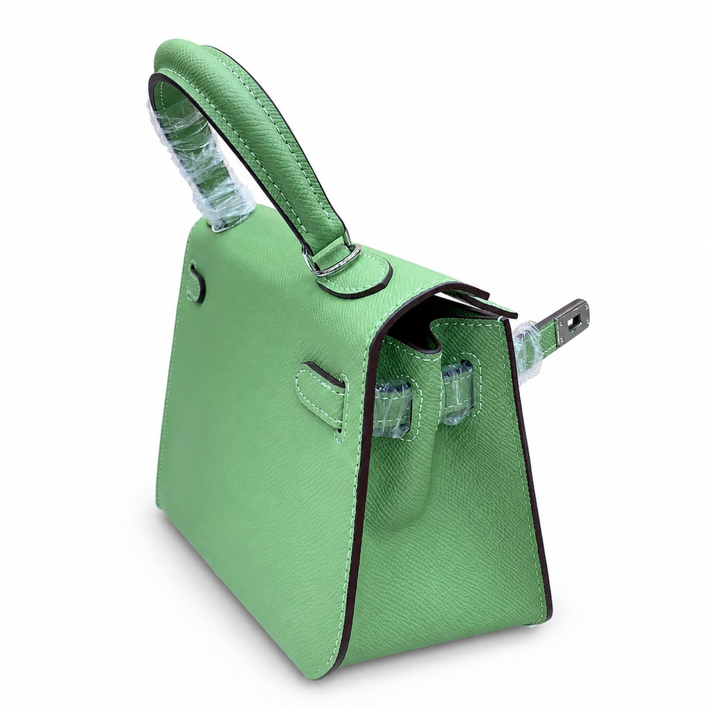 Kelly Sellier 25cm & 28cm Vert Pistache Epsom Leather Palladium Hardware Crossbody — Elegant Structured Carry Style
