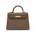 Mini Kelly II 19cm Sellier Etoupe Ostrich Gold Hardware Designer Mini Shoulder Purse — Small Structured Carry Style