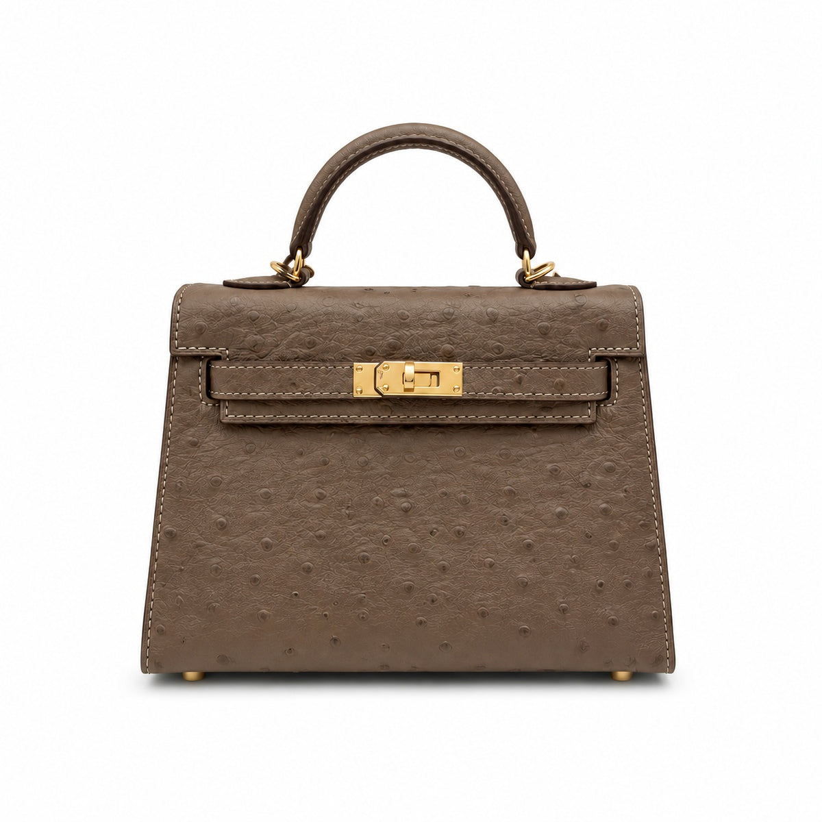 Mini Kelly II 19cm Sellier Etoupe Ostrich Gold Hardware Designer Mini Shoulder Purse — Small Structured Carry Style
