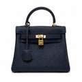 Kelly Sellier 20cm & 25cm & 28cm Bleu Nuit Togo Leather Gold Hardware — Timeless Top-Handle Design