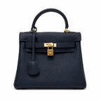 Kelly Sellier 20cm & 25cm & 28cm Bleu Nuit Togo Leather Gold Hardware — Timeless Top-Handle Design