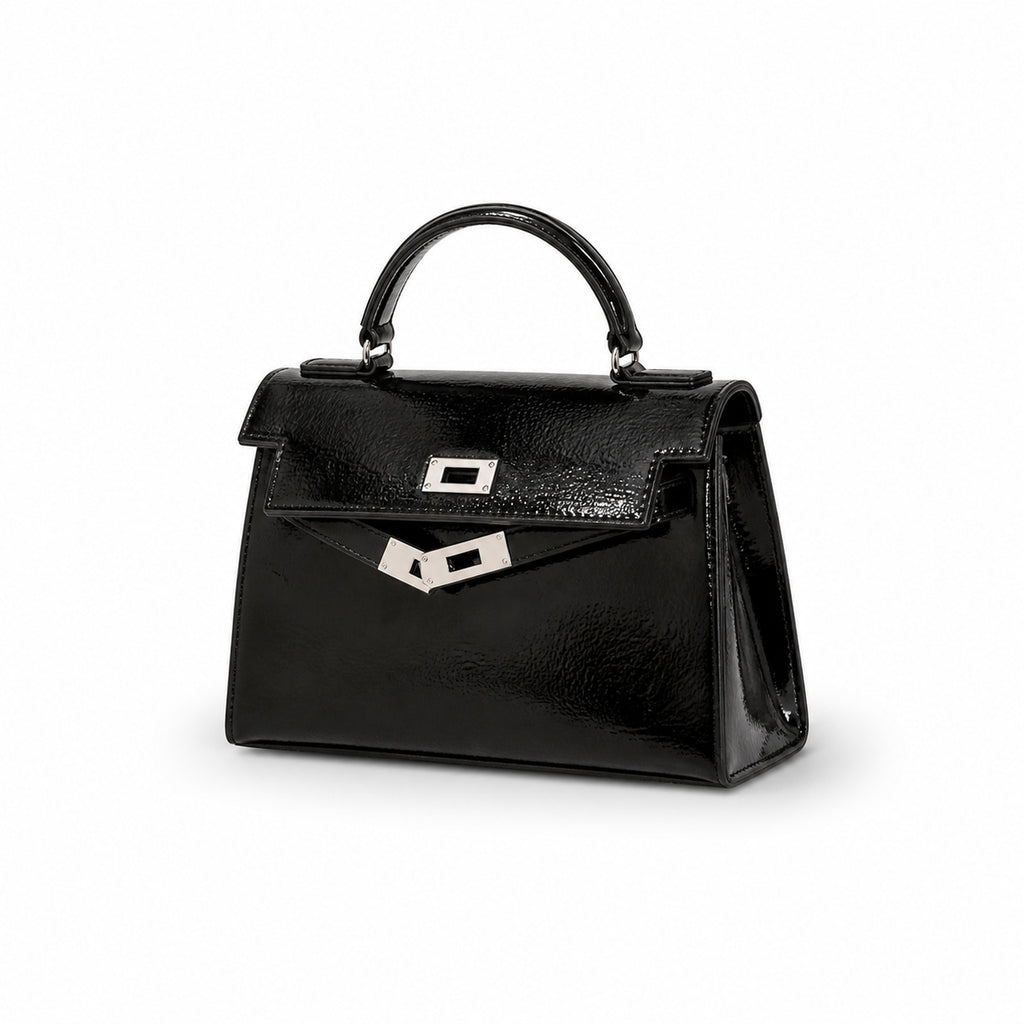 Kelly Pochette Noir Shiny Niloticus Crocodile Leather Palladium Hardware & Palladium Hardware Women Clutch Bag — Elegant Petite Clutch