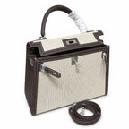 Kelly 25cm Patchwork Canvas and Swift Leather in Deep Ebony — Versatile Structured Bag