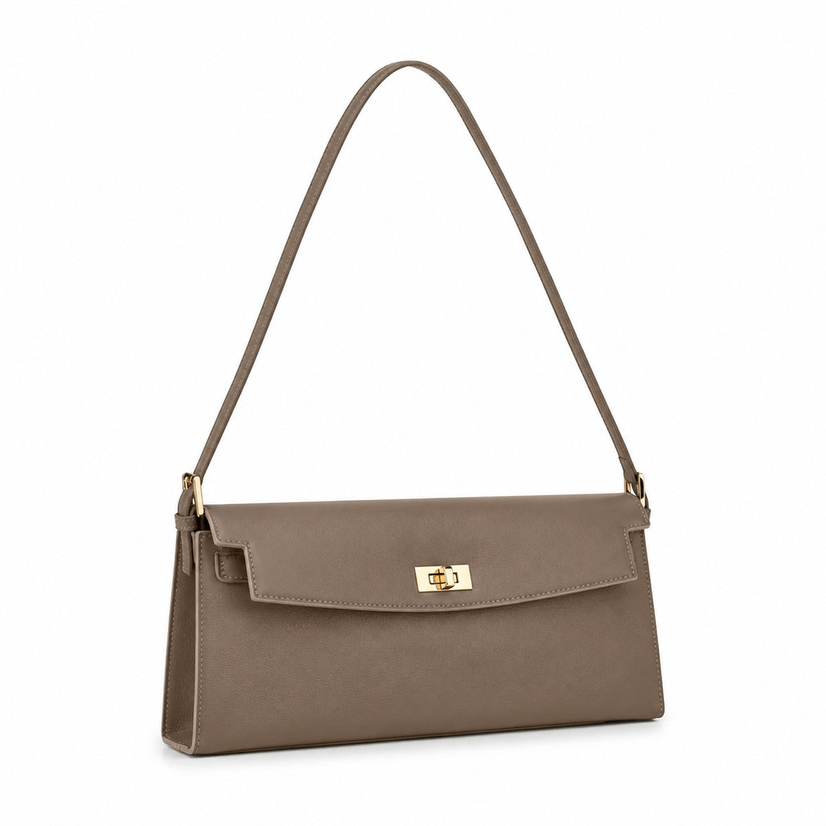 Kelly Elan 25x6.5x15cm Faux Kelly Underarm Baguette Bag in Khaki with Gold Hardware — Refined Underarm Handbag