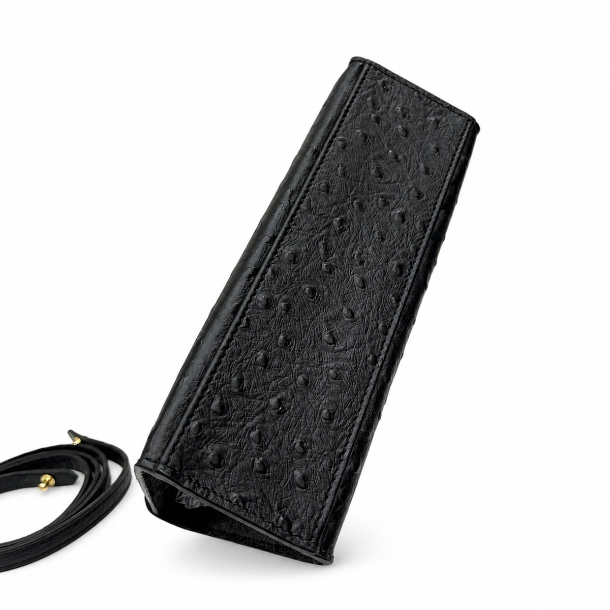 Mini Kelly Sellier 22cm Noir Ostrich Leather Gold Hardware — Small Structured Carry Style