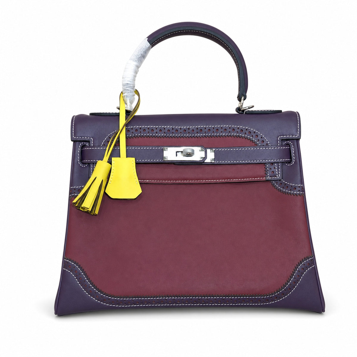 Kelly Sellier Ghillies 28cm Bordeaux & Marron Foncé Barenia Leather Palladium Hardware — Timeless Top-Handle Design