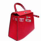 Kelly Sellier 25cm & 28cm Rouge Casaque Epsom Leather Palladium Hardware Crossbody — Polished Structured Handbag