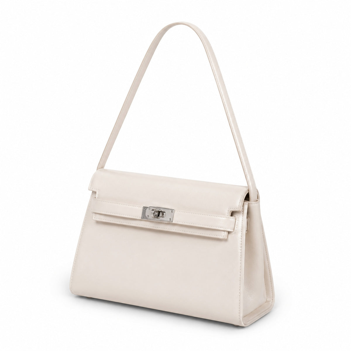 Kelly Elan 25x6.5x15cm Underarm Baguette Bag in Off White with Silver Hardware — Streamlined Elan Carry Design