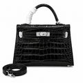 Kelly Sellier 19cm Noir Shiny Crocodile Leather Gold Hardware & Palladium Hardware — Sophisticated Carry Design