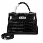 Kelly Sellier 19cm Noir Shiny Crocodile Leather Gold Hardware & Palladium Hardware — Sophisticated Carry Design