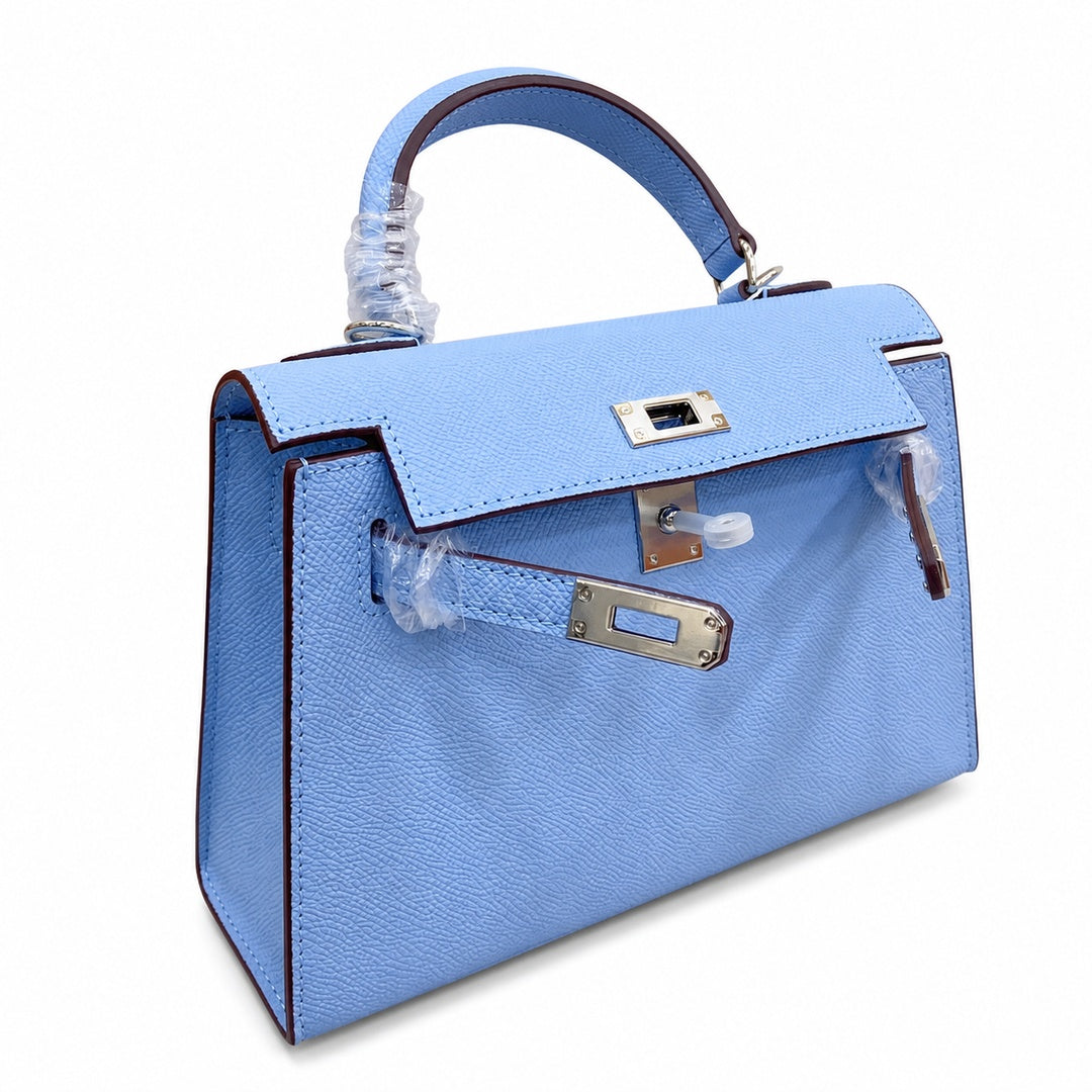 Mini Kelly II Sellier 19cm & 22cm Bleu Brume Epsom Leather Palladium Hardware — Elegant Compact Carry Style