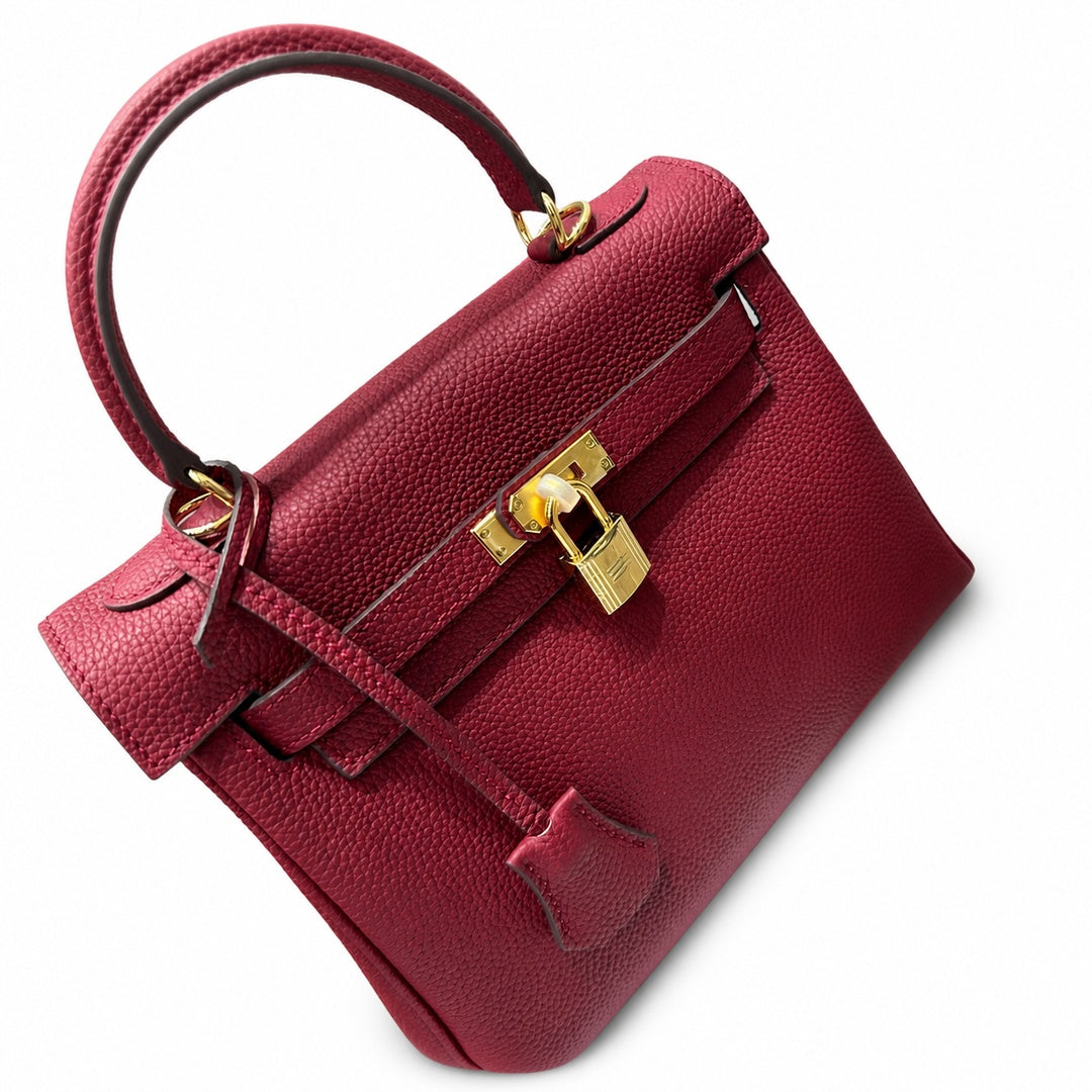 Kelly Sellier 20cm & 25cm & 28cm Rouge H Togo Leather Gold Hardware — Elegant Structured Carry Style