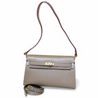 Kelly Elan 25x6.5x15cm Faux Kelly Underarm Baguette Bag in Khaki with Gold Hardware — Refined Underarm Handbag