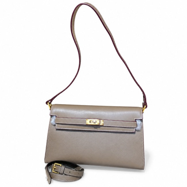 Kelly Elan 25x6.5x15cm Faux Kelly Underarm Baguette Bag in Khaki with Gold Hardware — Refined Underarm Handbag