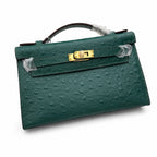 Mini Kelly II Sellier 19cm & 22cm Vert Fonce Ostrich Leather Gold Hardware — Sophisticated Small-Scale Bag