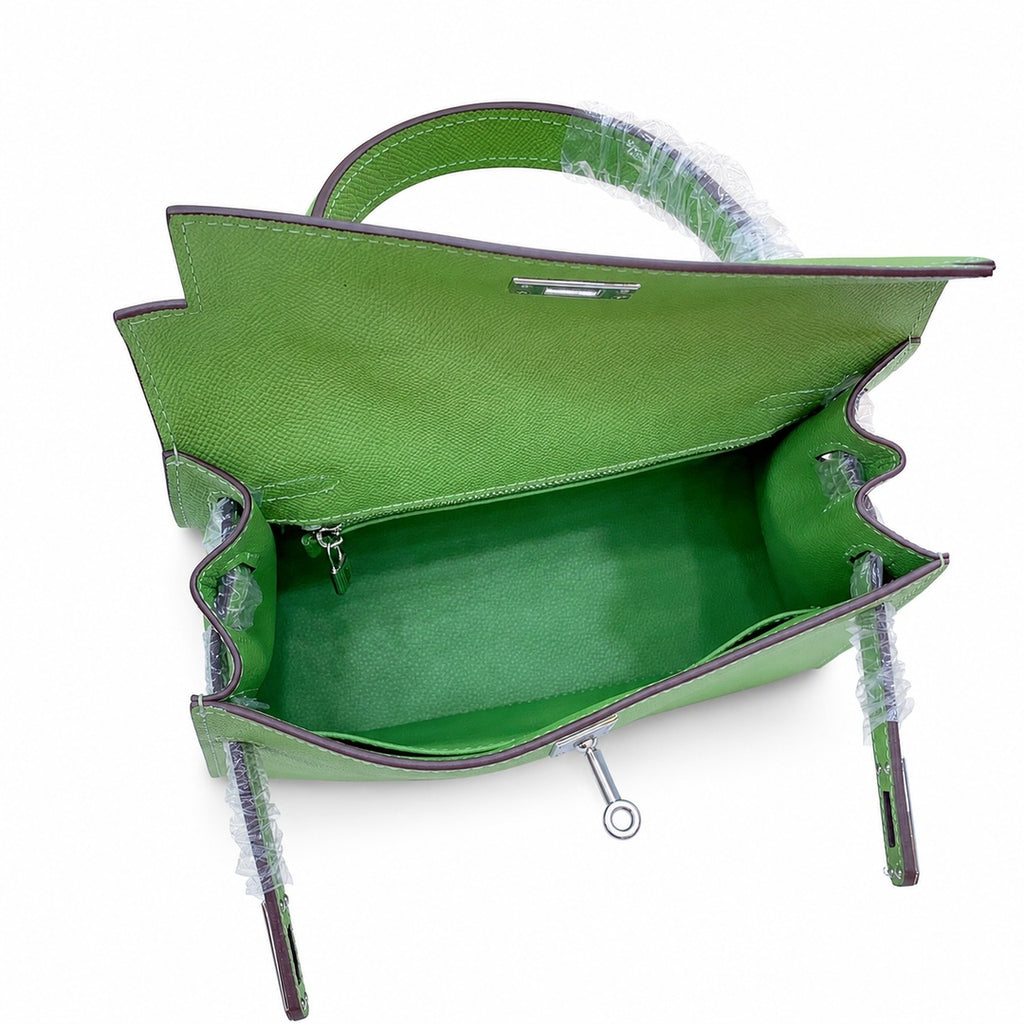 Kelly Sellier 25cm & 28cm Vert Pistache Epsom Leather Palladium Hardware Crossbody — Elegant Structured Carry Style