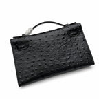 Mini Kelly Sellier 22cm Noir Ostrich Leather Gold Hardware — Small Structured Carry Style