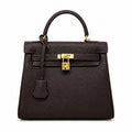 Kelly Sellier 20cm & 25cm & 28cm Marron Foncé Togo Leather Gold Hardware — Structured Top-Handle Handbag