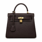 Kelly Sellier 20cm & 25cm & 28cm Marron Foncé Togo Leather Gold Hardware — Structured Top-Handle Handbag