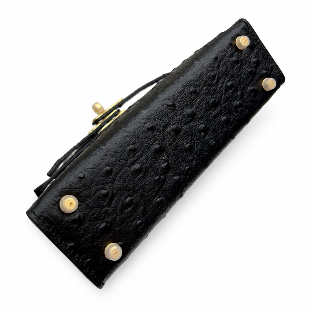Mini Kelly Sellier 19cm Noir Ostrich Leather Gold Hardware — Sophisticated Small-Scale Bag