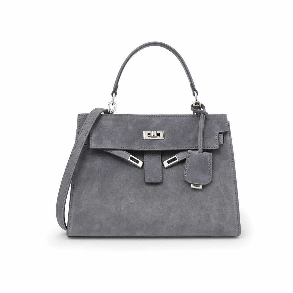 Kelly Sellier 22cm Gris Asphalte Suede Leather Palladium Hardware — Sophisticated Carry Design