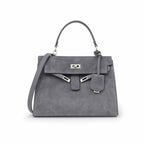 Kelly Sellier 22cm Gris Asphalte Suede Leather Palladium Hardware — Sophisticated Carry Design