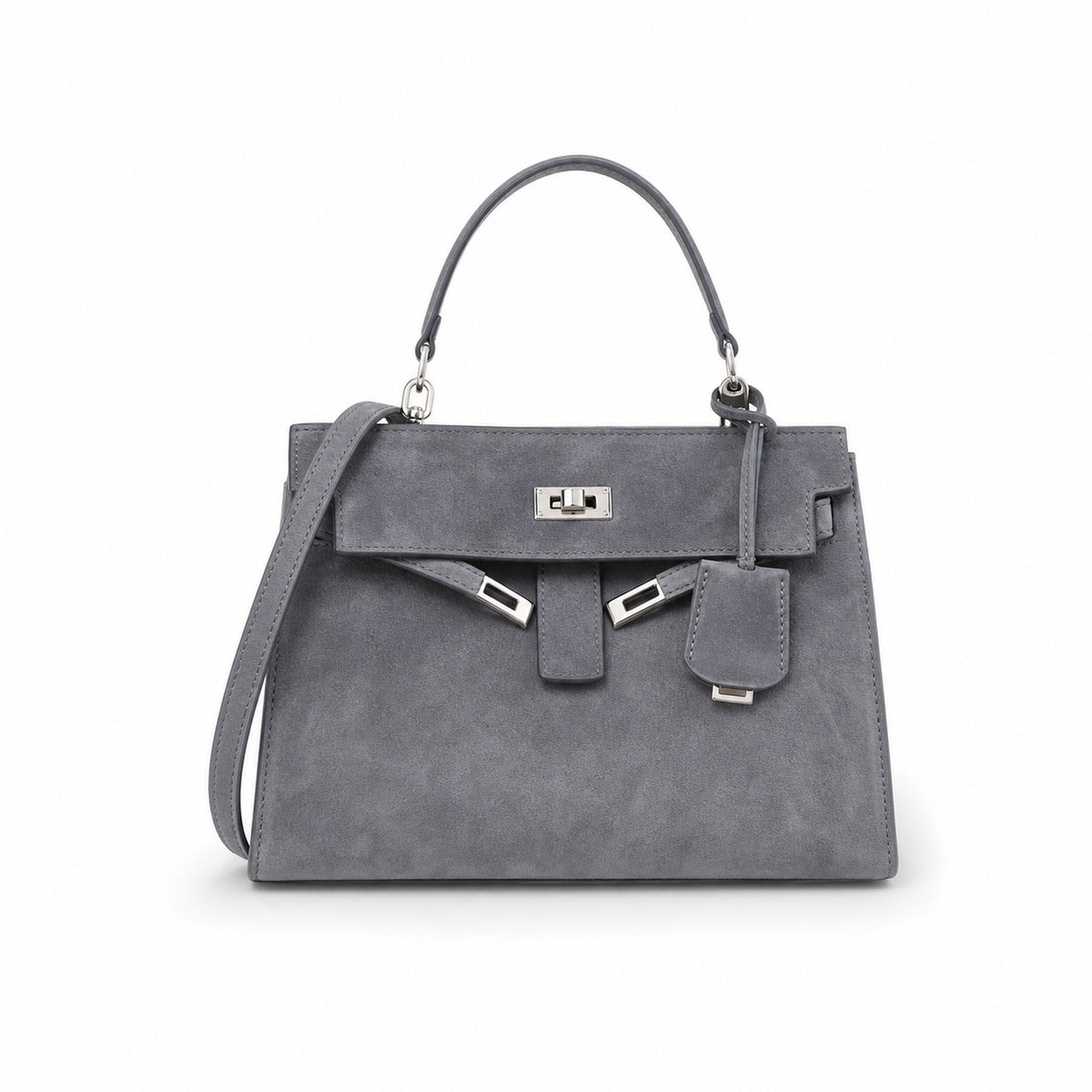 Kelly Sellier 22cm Gris Asphalte Suede Leather Palladium Hardware — Sophisticated Carry Design