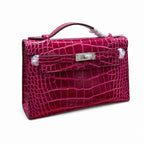 Kelly Pochette Fuchsia Shiny Niloticus Crocodile Leather Palladium Hardware Women Clutch Bag — Refined Small Hand-Carry Bag