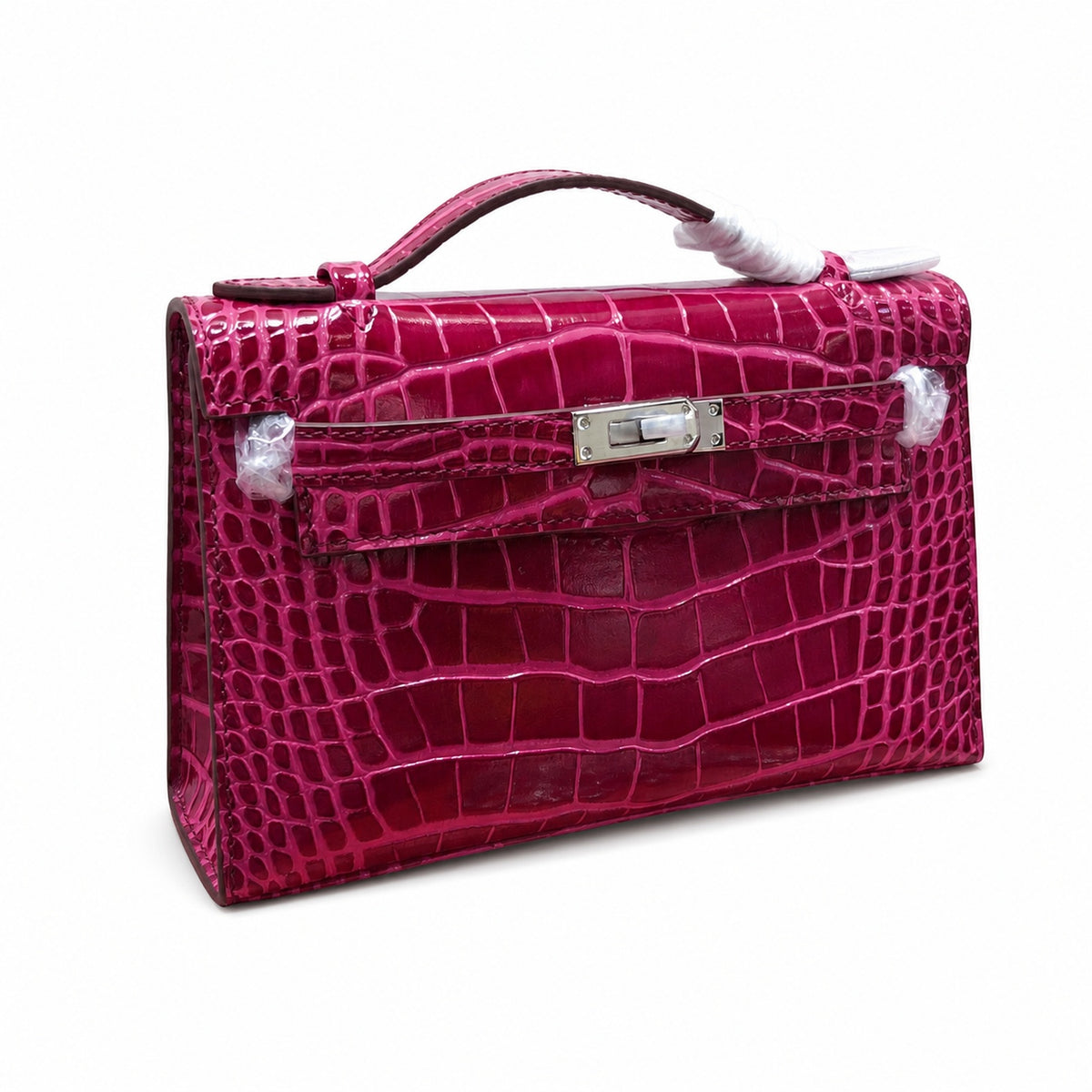 Kelly Pochette Fuchsia Shiny Niloticus Crocodile Leather Palladium Hardware Women Clutch Bag — Refined Small Hand-Carry Bag