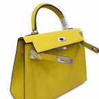 Kelly Sellier 25cm & 28cm Jaune Ambre Epsom Leather Palladium Hardware Women Luxury — Refined Top-Handle Bag