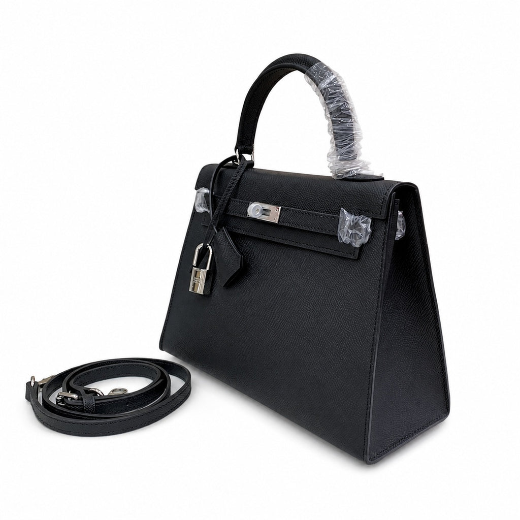 Kelly Sellier 25cm & 28cm Noir Epsom Leather Palladium Hardware Women Luxury — Distinctive Hand-Carry Bag