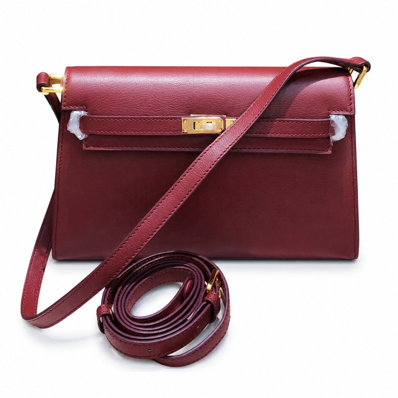 Kelly Elan 25x6.5x15cm Underarm Baguette Bag in Wine Red with Gold Hardware — Refined Underarm Handbag