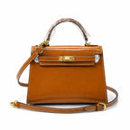 Kelly Sellier 19cm & 22cm & 25cm Gold Box Calf Leather Gold Hardware & Palladium Hardware — Distinctive Hand-Carry Bag