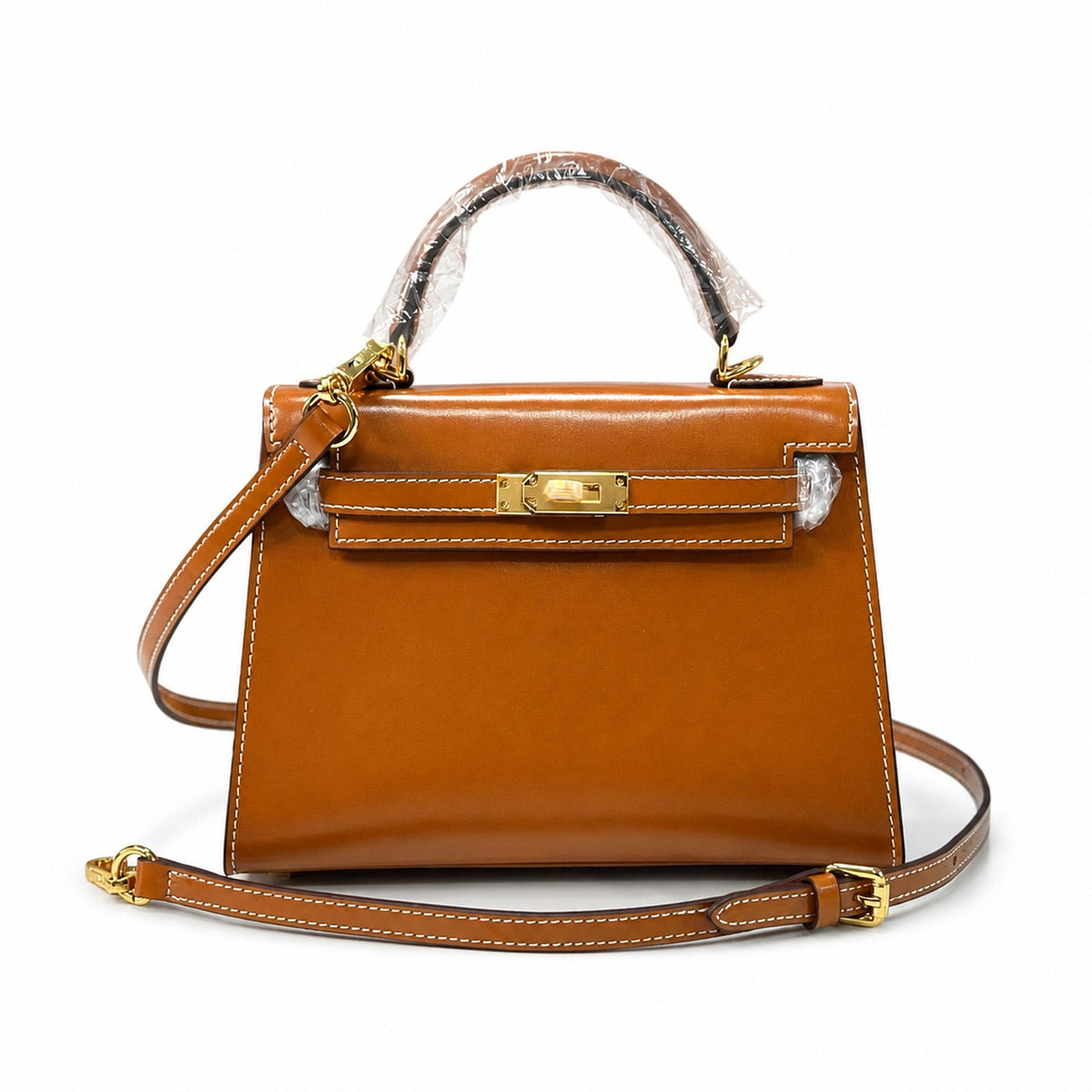 Kelly Sellier 19cm & 22cm & 25cm Gold Box Calf Leather Gold Hardware & Palladium Hardware — Distinctive Hand-Carry Bag