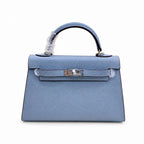 Mini Kelly II Sellier 19cm & 22cm Bleu Lin Epsom Leather Palladium Hardware — Timeless Mini Top-Handle Design