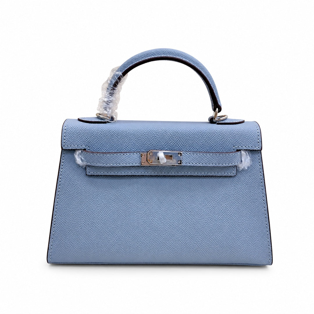 Mini Kelly II Sellier 19cm & 22cm Bleu Lin Epsom Leather Palladium Hardware — Timeless Mini Top-Handle Design