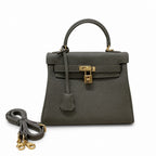 Kelly Sellier 20cm & 25cm & 28cm Gris Asphalte Togo Leather Gold Hardware — Polished Structured Handbag