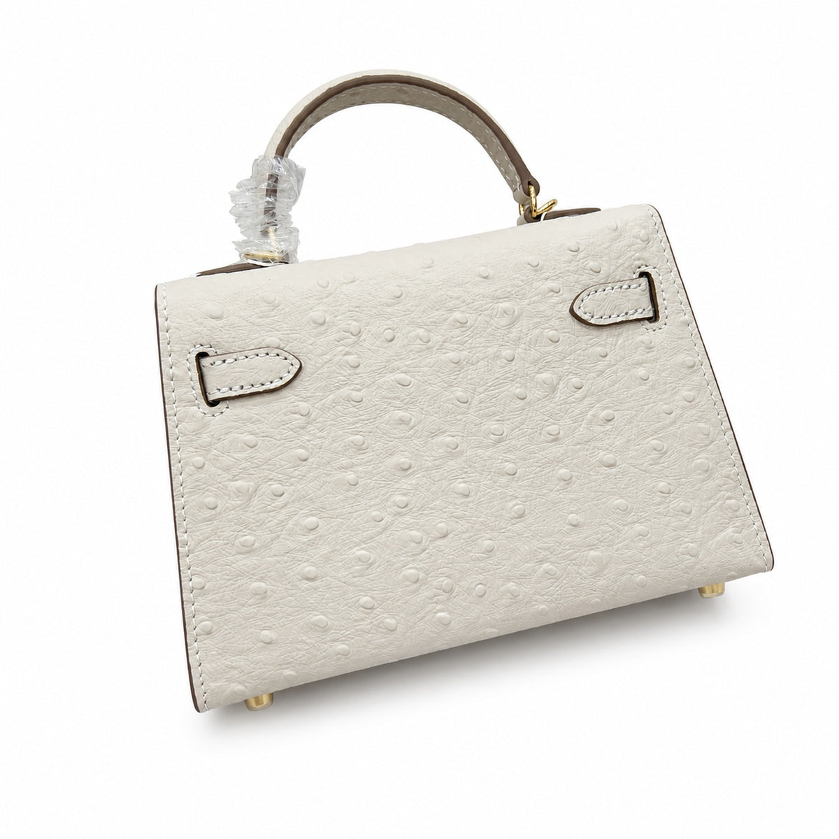 Mini Kelly II 19cm Sellier Craie Ostrich Gold Hardware Premium Women Daily — Compact Top-Handle Bag