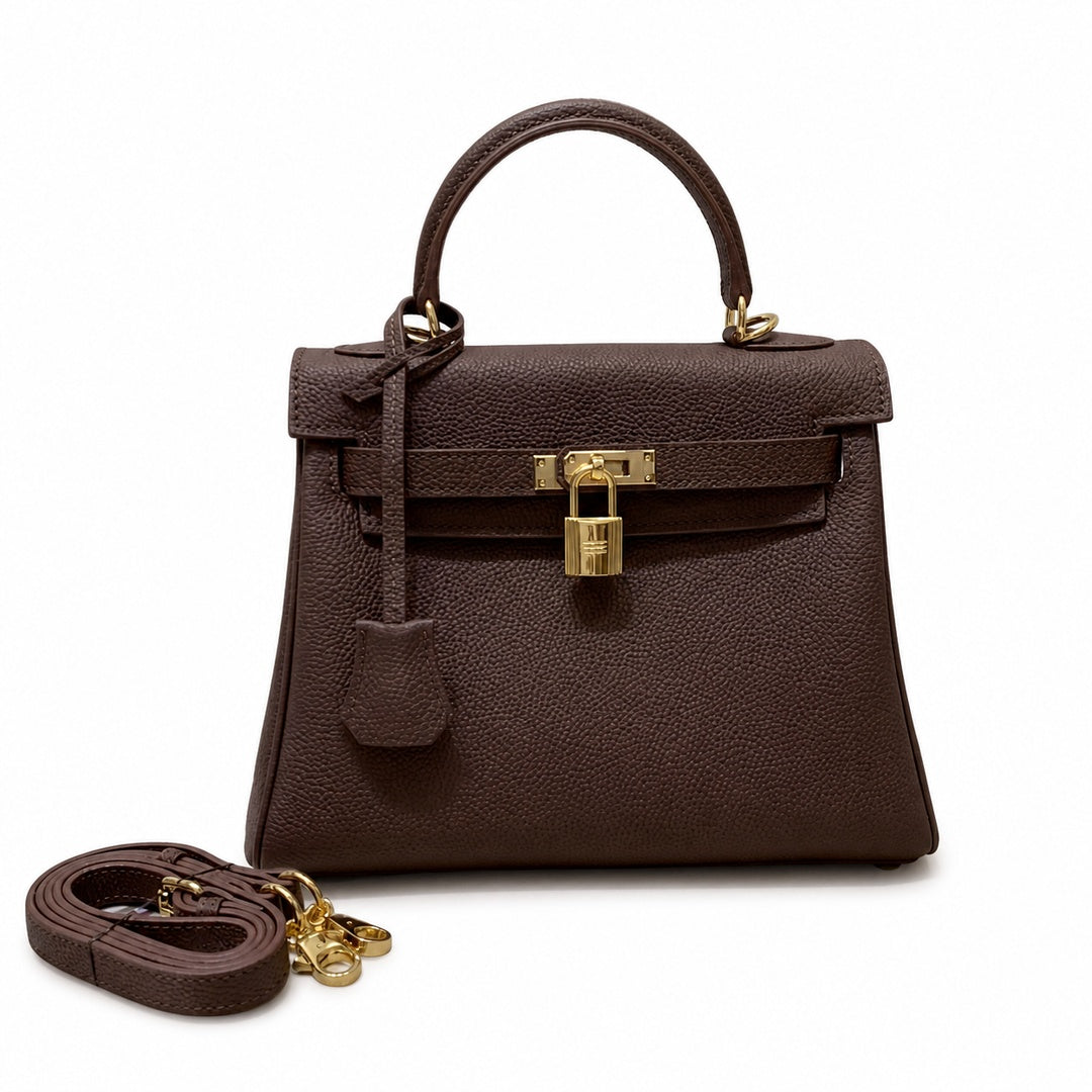 Kelly Sellier 20cm & 25cm & 28cm Havane Togo Leather Gold Hardware — Streamlined Top-Handle Handbag