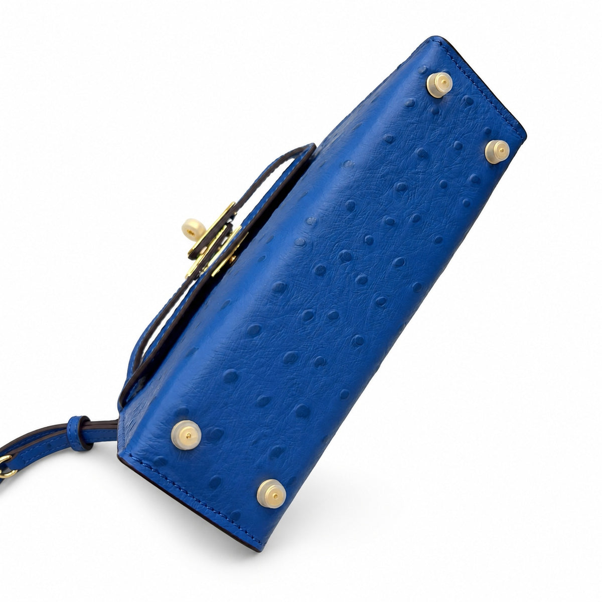 Mini Kelly II 19cm Sellier Bleu Electrique Ostrich Gold Hardware Luxury Crossbody — Compact Top-Handle Bag