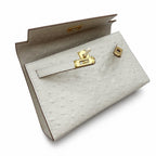 Mini Kelly II Sellier 19cm & 22cm Craie Ostrich Leather Gold Hardware — Timeless Mini Top-Handle Design